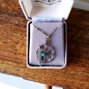 Sterling Silver Dream Catcher Necklace with genuine turquoise
